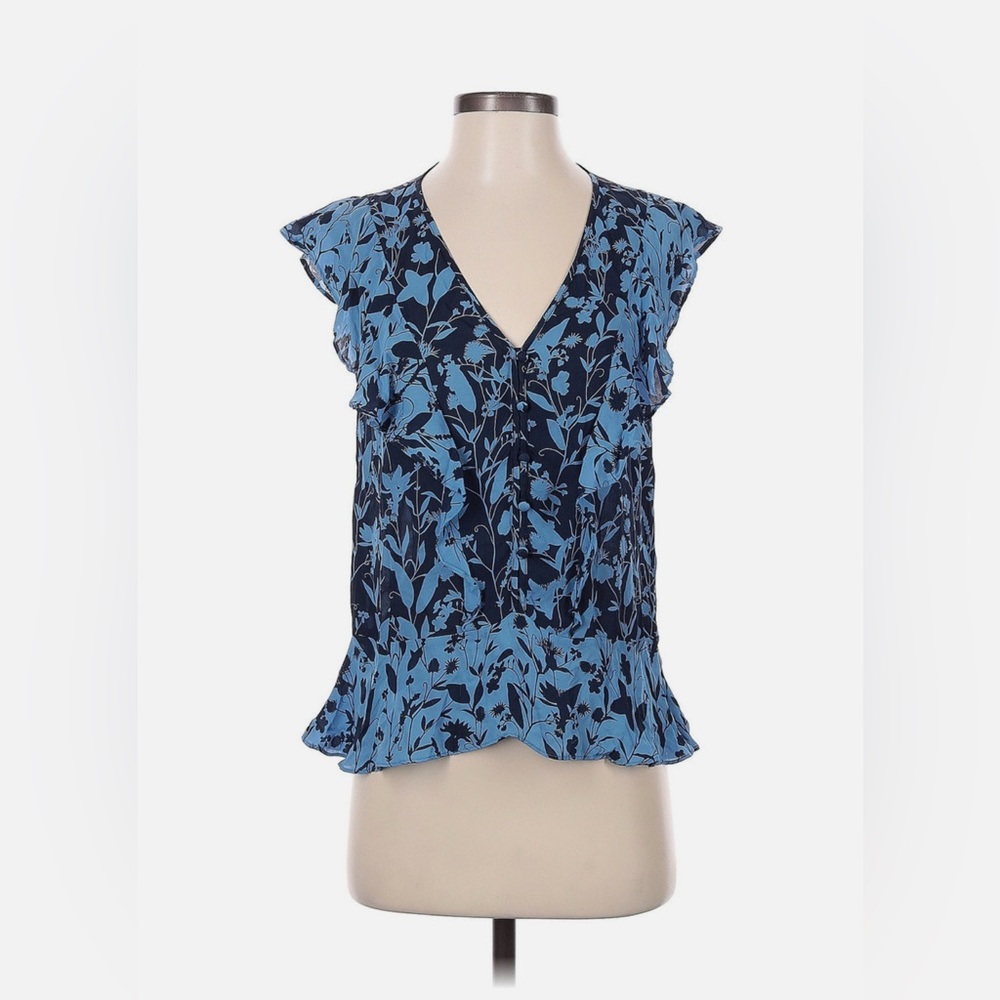 Parker Floral Blue Women's Sleeveless V-Neck Silk Top
